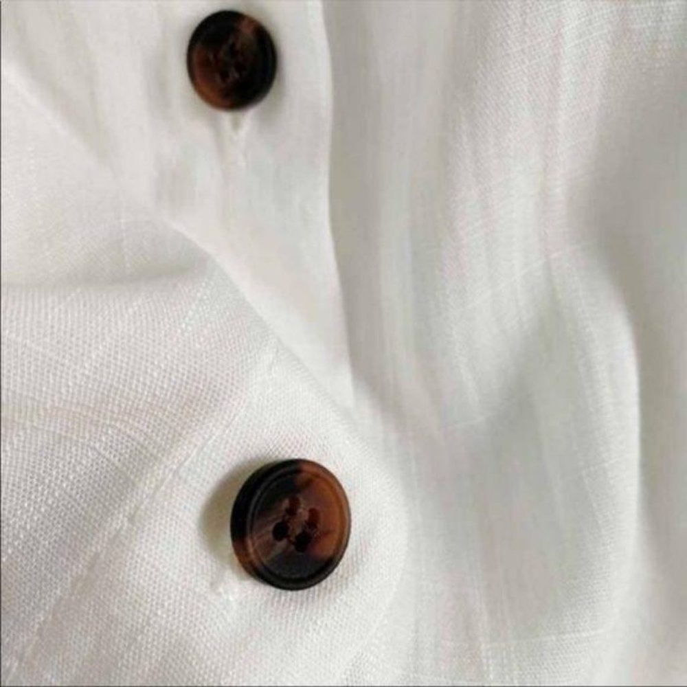 Bohemian White Shirt Dress Button Up Cotton Linen - Picture 5 of 6